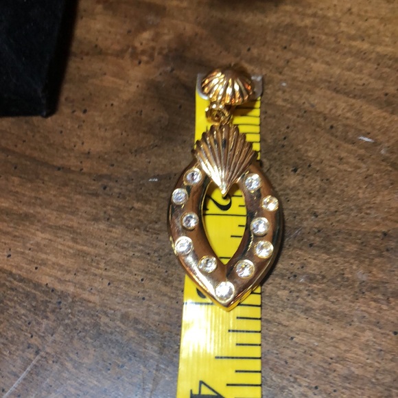 Gold Tone & Rhinestones Knocker Statement Earrings Vintage - Picture 7 of 7